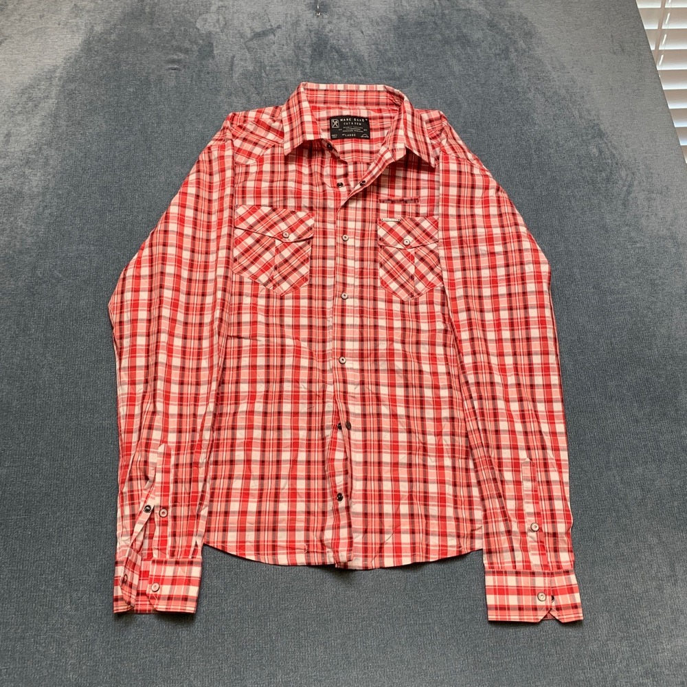 Marc Ecko Cut & Sew Western Shirt Mens Large Red White Plaid Cotton Cowboy